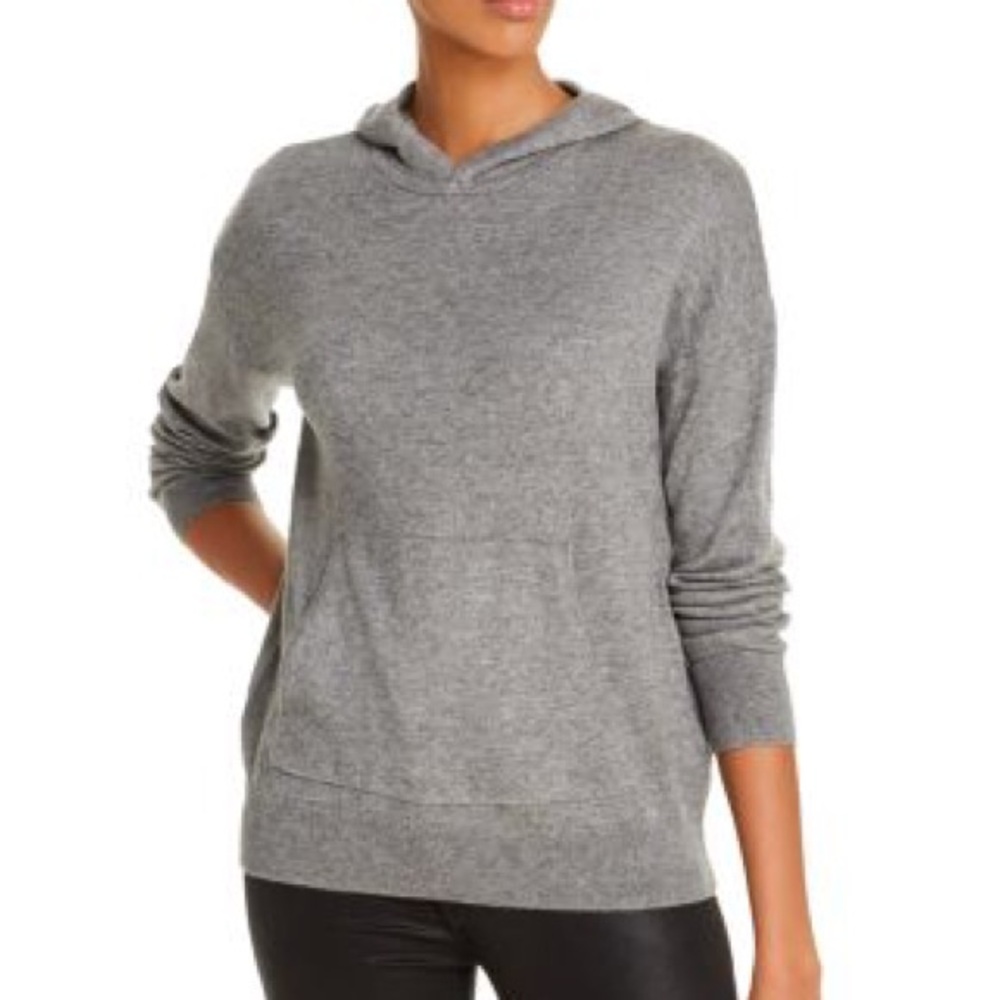 Theory Aria Knit Hooded Pullover Sweater - Grey - Size S
